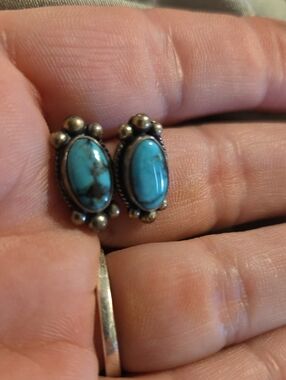 Turquoise Oval Sterling Silver Bead-Accent Stud Earrings - Turquoise